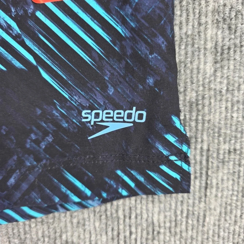 Speedo Tech Volley Mens Swim Shorts Blue Geometric Print UPF 50+ Medium NWT